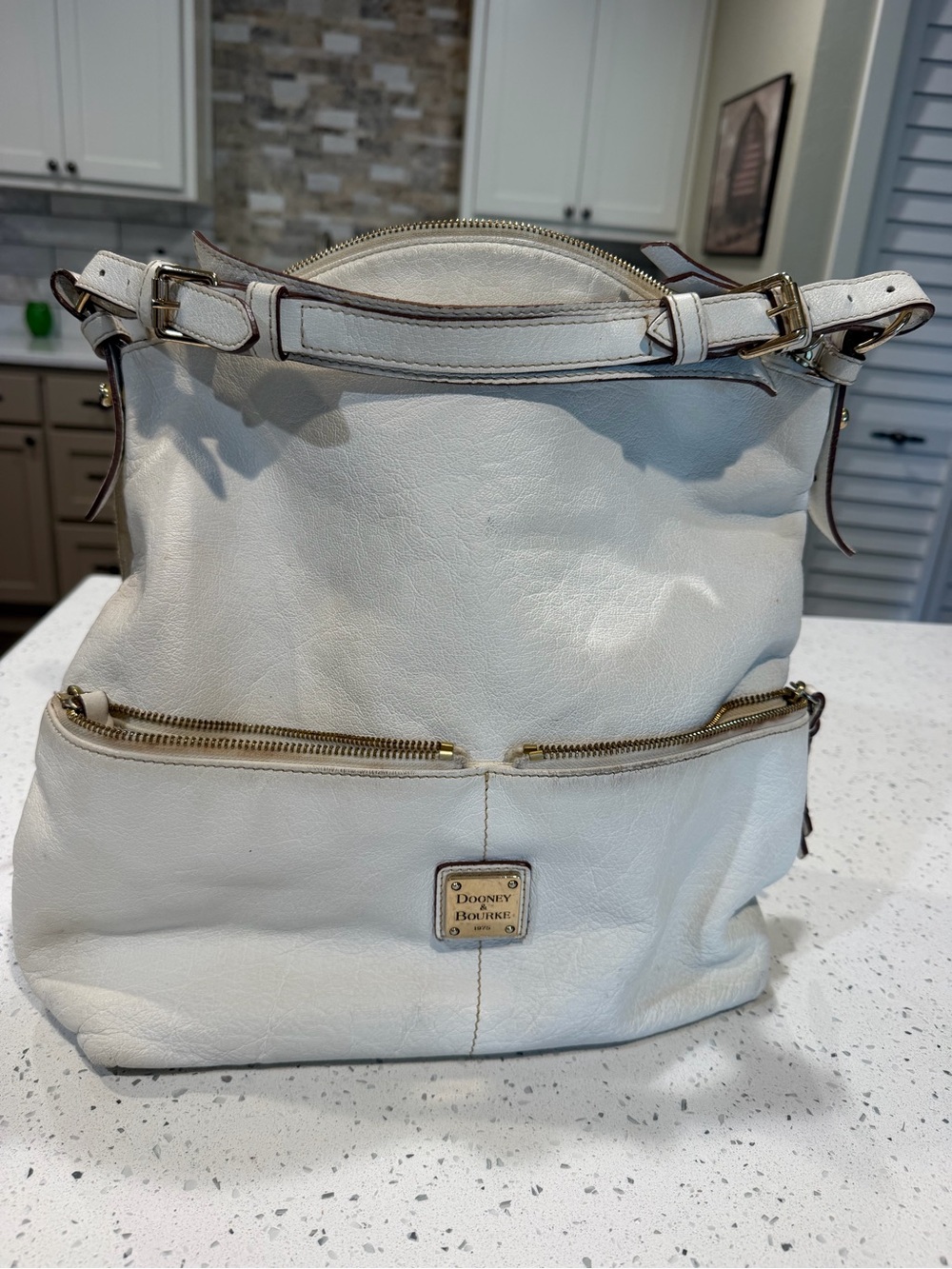 Dooney & Bourke White Leather Shoulder Bag with Gold Hardware